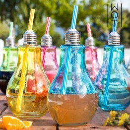 Χρωματιστά ποτήρια - Ρετρό Χρωματιστές λάμπες με καλαμάκι 400 ml - ΣΕΤ 4