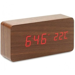Ξύλινο Επιτραπέζιο Ρολόι Ημερολόγιο, Ξυπνητήρι, Θερμόμετρο με Αισθητήρα Ήχου