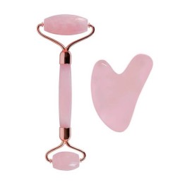 Σετ Pink Quartz Roller & Gua Sha Εργαλεία Γλυπτικής Προσώπου από Ροζ Χαλαζία