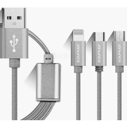 USB Καλώδιο Γρήγορης Φόρτισης 3 Σε 1 Ασημί 120cm