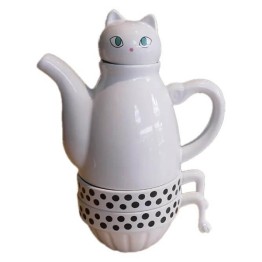 Κεραμικό σετ για Τσαϊ Γατούλα- Cat Tea For Two - Λευκό