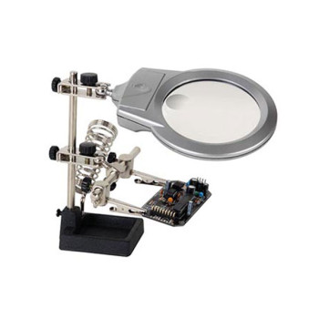 Βάση κολλητηριού με μεγενθυτικό φακό, φωτισμό led και κροκοδειλάκια στήριξης πλακετών MG-16129A