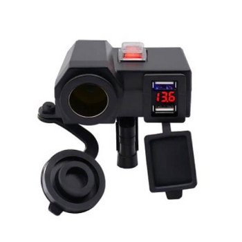 Αδιάβροχος Φορτιστής με 2x USB, Αναπτήρα 12V & Βολτόμετρο Μοτοσυκλέτας