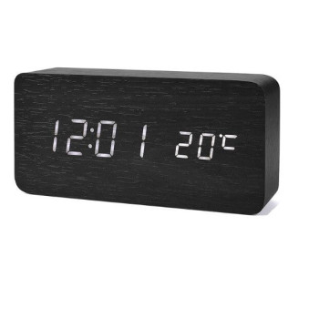 Ξύλινο Ηλεκτρονικό Ρολόι Ξυπνητήρι Θερμόμετρο Υγρασιόμετρο