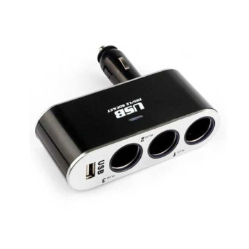 Τριπλός Αντάπτορας Αναπτήρα Αυτοκινήτου Με Έξοδο USB - Μαύρο