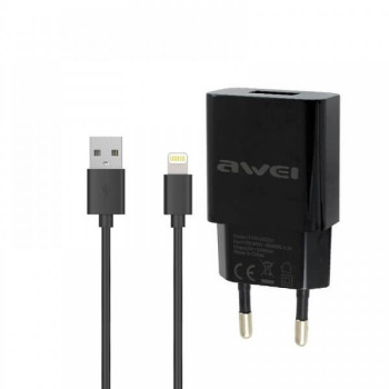 Φορτιστής Ρεύματος USB/Lightning Fast Charging και Data Cable Μαύρο