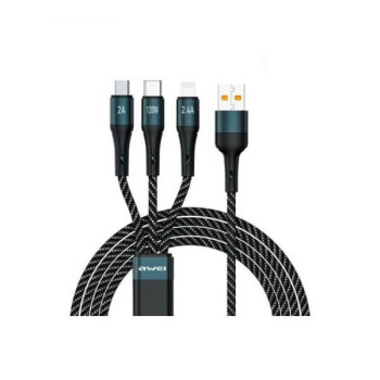 USB Καλώδιο Γρήγορης Φόρτισης 120W 3 Σε 1 Μαύρο 120cm