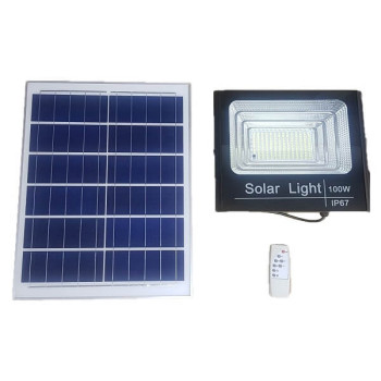 Ηλιακός Προβολέας IP67 100W - Τηλεχειριστήριο & Ηλεκτρονικό Διακόπτη - Μπαταρίες LiFePO4