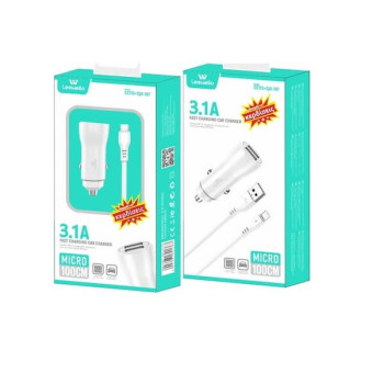 Φορτιστής Αυτοκινήτου Γρήγορης Φόρτισης 3.1A με 2 Θύρες USB και Καλώδιο micro-USB Λευκό