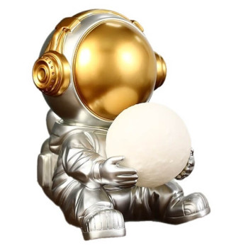 Πλαστικό Διακοσμητικό Φωτιστικό Αστροναύτης 15x16x19 - Ασημί με Χρυσό