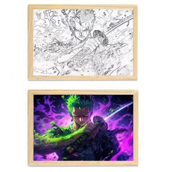 Διακοσμητικό Φωτιστικό LED με Ξύλινη Κορνίζα One Piece Roronoa Zoro 23x32cm
