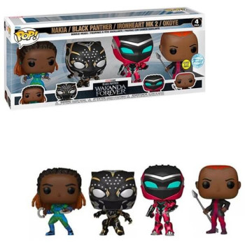 Funko POP Marvel Black Panther Wakanda Forever - Nakia, Black Panther, Ironheart MK2 & Okoye 4-pack Bobble-Heads