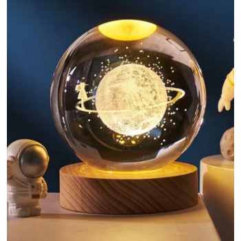 Διακοσμητική Κρυστάλλινη Σφαίρα Φωτάκι Νυχτός Saturn Crystal Ball Night Lamp 8cm