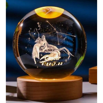 Διακοσμητική Κρυστάλλινη Σφαίρα Φωτάκι Νυχτός Καρκίνος - Cancer Crystal Ball Night Lamp 8cm