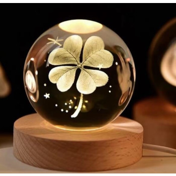 Διακοσμητική Κρυστάλλινη Σφαίρα Φωτάκι Νυχτός Four-leaf Clover Crystal Ball Night Lamp 8cm