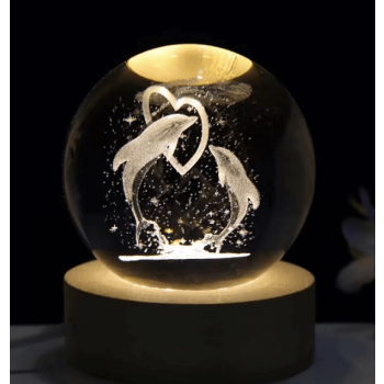 Διακοσμητική Κρυστάλλινη Σφαίρα Φωτάκι Νυχτός Dolphins Crystal Ball Night Lamp 8cm