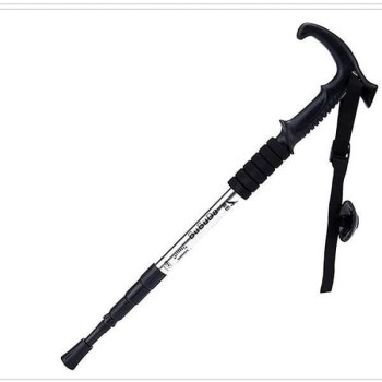 Τηλεσκοπικό Μπαστούνι - Μπατόν με Φακό & Πυξίδα - για Πεζοπόρους - Ασημί