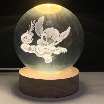 Διακοσμητική Κρυστάλλινη Σφαίρα Φωτάκι Νυχτός Stitch και Scrump Crystal Ball Night Lamp 8cm