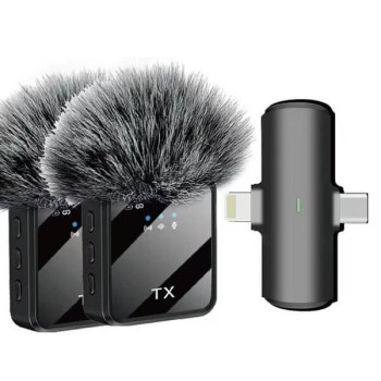 Διπλό Live-Stream Ασύρματο Μικρόφωνο Type-C & Lighting Wireless Microphone - Mαύρο