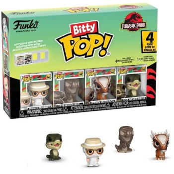 Funko Bitty POP! Jurassic Park - John Hammond, Tyrannosaurus Fossil, Stygimoloch, Velociraptor 4-Pack Vinyl Figures