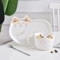 Κεραμικό σετ Κούπα και Πιατάκι για Μπισκότο Λευκό Χρυσό - Cat Ceramic Mug with Tray