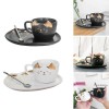 Κεραμικό σετ Κούπα και Πιατάκι για Μπισκότο Λευκό Χρυσό - Cat Ceramic Mug with Tray