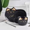 Κεραμικό σετ Κούπα και Πιατάκι για Μπισκότο Μαύρο Χρυσό - Cat Ceramic Mug with Tray