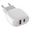 Φορτιστής με Θύρες USB-A και Θύρα USB-C και Καλώδιο type-C 18W Quick Charge 3.0 / Power Delivery Λευκό