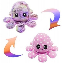 Λούτρινο Χταπόδι που αλλάζει διάθεση - Reversible Octopus 12εκ Glitter Ροζ - Ροζ Πουά