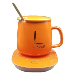 Κεραμική κούπα και Θερμαινόμενη Βάση USB - Cup Warmer - Πορτοκαλί
