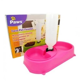 Πλαστική Ποτίστρα - Ταΐστρα Σκύλου Twin Pet Feeder Ροζ 500ml