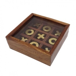 Επιτραπέζιο Παιχνίδι Τρίλιζα σε Ξύλινο Κουτί με Γυάλινο Καπάκι 