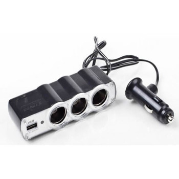 Πολύπριζο Αυτοκινήτου 4 σε 1 με Έξοδο USB και 3 Υποδοχές Αναπτήρα 12V