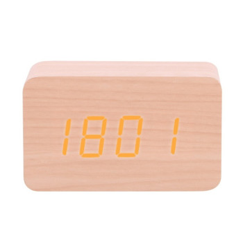 Ξύλινο Επιτοίχιο Ρολόι Ημερολόγιο, Ξυπνητήρι, Θερμόμετρο με Αισθητήρα Ήχου