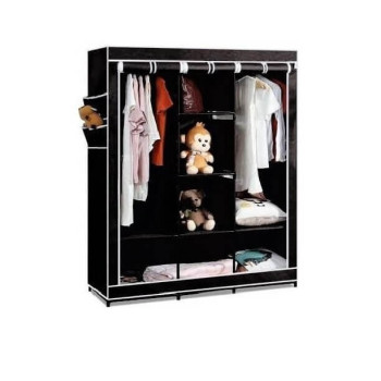 Τριπλή Υφασμάτινη Ντουλάπα με Μεταλλικό Σκελετό 130x45x175 Μαύρο