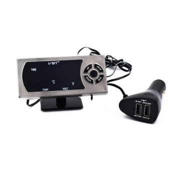 Ψηφιακό Βολτόμετρο Θερμόμετρο Ρολόι & 2 Θύρες Φόρτισης USB 2.1A 12-24V