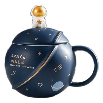 Κεραμική Κούπα 3D Space Walk με Καπάκι και Κουταλάκι - Μπλέ 