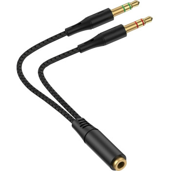 Καλώδιο Ήχου 2x 3.5mm male - 3.5mm female 0.2m - Μαύρο