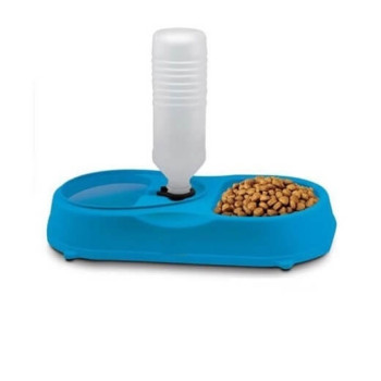 Πλαστική Ποτίστρα - Ταΐστρα Σκύλου Twin Pet Feeder Μπλε 500ml