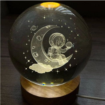 Διακοσμητική Κρυστάλλινη Σφαίρα Φωτάκι Νυχτός Man On the Moon Crystal Ball Night Lamp 8cm
