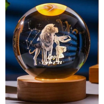 Διακοσμητική Κρυστάλλινη Σφαίρα Φωτάκι Νυχτός Λέων - Leo Crystal Ball Night Lamp 8cm