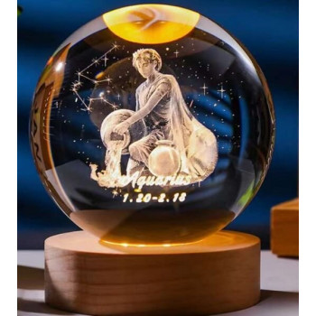 Διακοσμητική Κρυστάλλινη Σφαίρα Φωτάκι Νυχτός Υδροχόος - Aquarius Crystal Ball Night Lamp 8cm