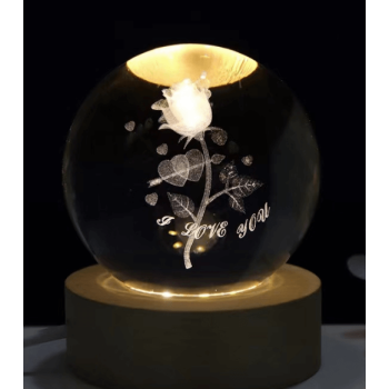 Διακοσμητική Κρυστάλλινη Σφαίρα Φωτάκι Νυχτός Rose Crystal Ball Night Lamp 8cm