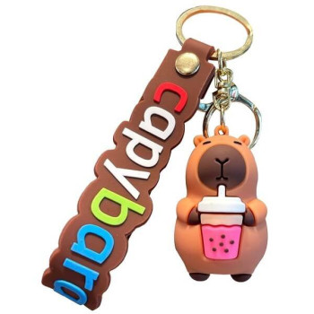 3D Μπρελόκ Σιλικόνης Kawaii - Capybara with Bubble Tea 8 εκ.
