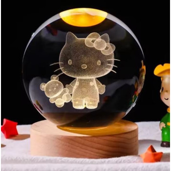 Διακοσμητική Κρυστάλλινη Σφαίρα Φωτάκι Νυχτός Kitty Crystal Ball Night Lamp 8cm