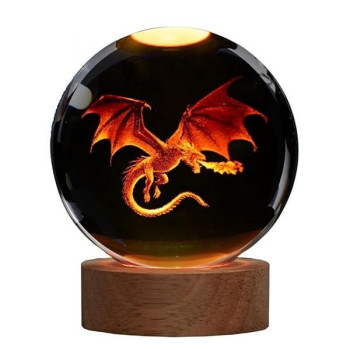 Διακοσμητική Κρυστάλλινη Σφαίρα Φωτάκι Νυχτός Dragon Crystal Ball Night Lamp 8cm