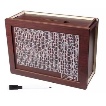 Ξύλινος DIY Κουμπαράς με Στόχο Αποταμίευσης έως 3000 Ευρώ - Καφέ