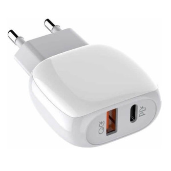 Φορτιστής με Θύρες USB-A και Θύρα USB-C και Καλώδιο type-C 18W Quick Charge 3.0 / Power Delivery Λευκό