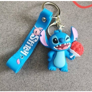 3D Μπρελόκ Σιλικόνης Stitch with Flowers 8 εκ.