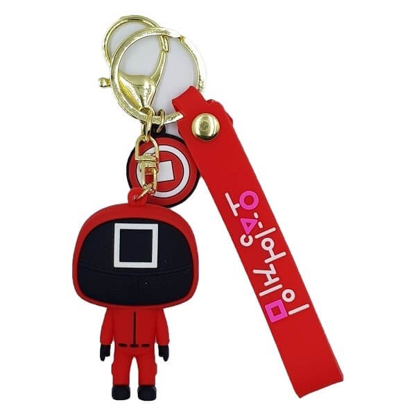 Deluxe Μπρελόκ Κλειδιών Squid Game σιλικόνης 3D Τετράγωνο - Κόκκινο